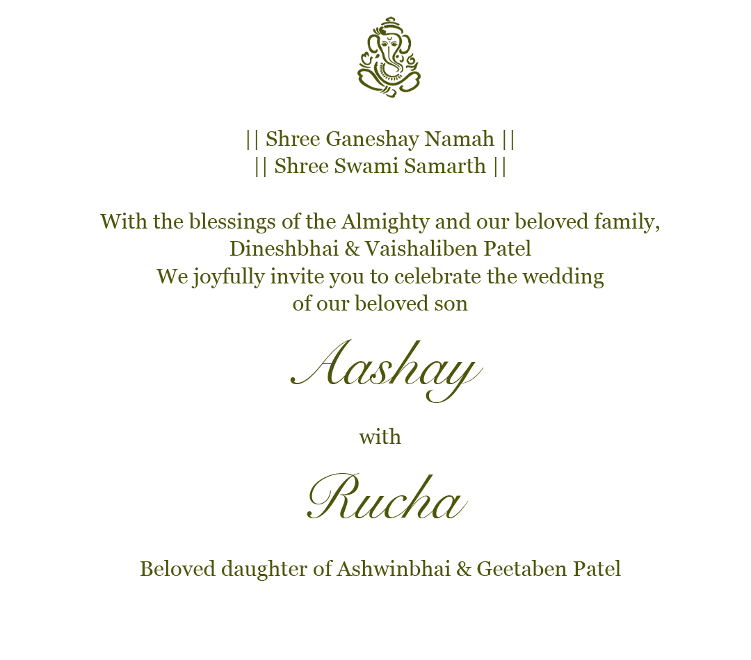 Wedding invitation from the families of Aashay and Rucha