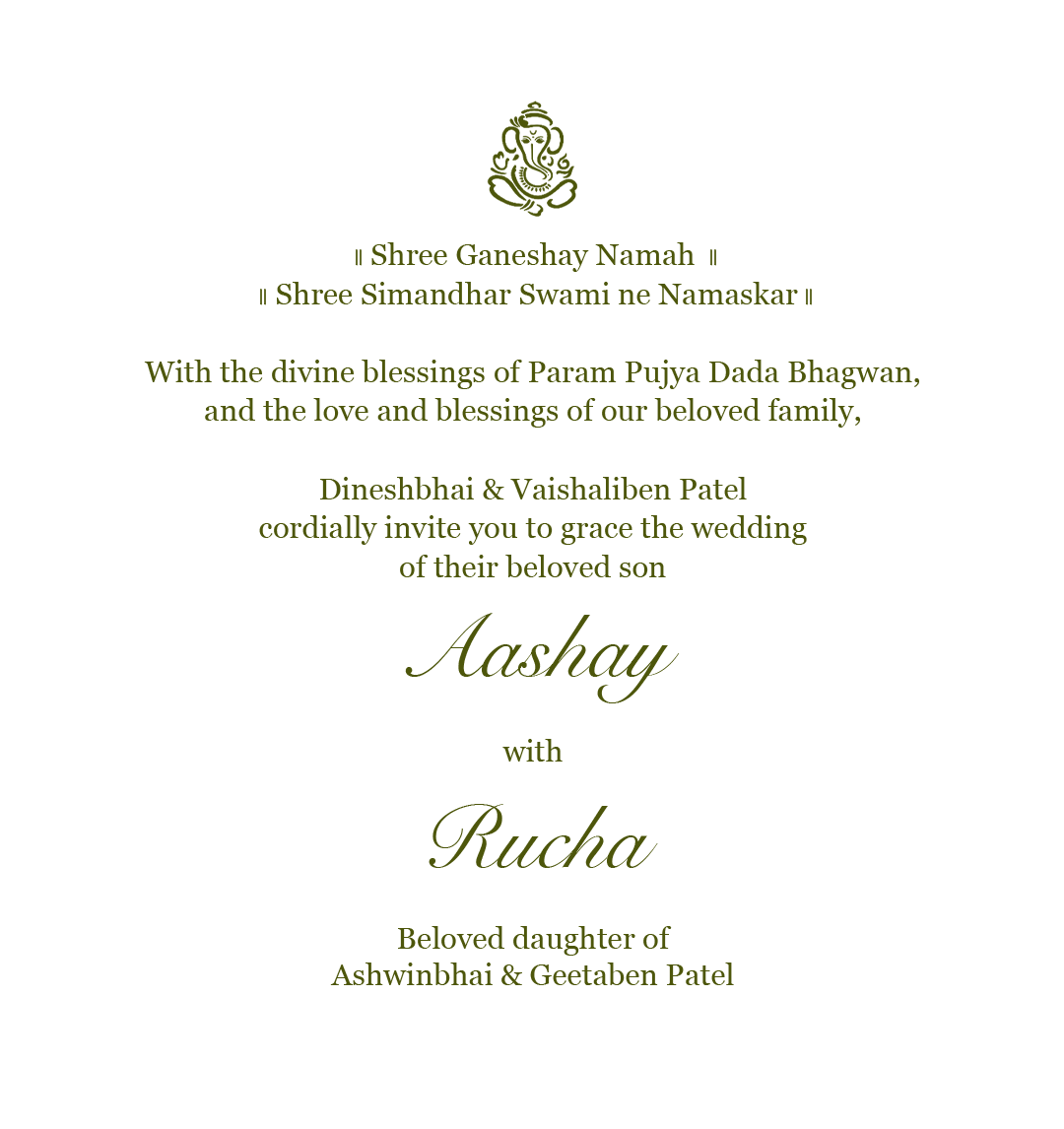 Wedding invitation from the families of Aashay and Rucha